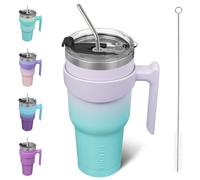 BJPKPK Bicchiere con manico, in acciaio inox, a doppia parete, con coperchio e cannuccia, 1,18 l