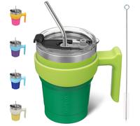 BJPKPK Bicchiere da 10 once con manico e coperchio con cannuccia, tazze da viaggio in acciaio inossidabile, tazze termiche Bamboo Grove