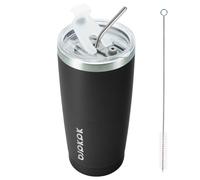 BJPKPK Bicchiere da 20 oz con coperchio e cannuccia Tazza da viaggio isolata Tazza termica riutilizzabile in acciaio inossidabile Nero