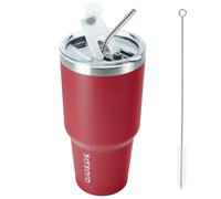 BJPKPK Bicchiere da 30 once con coperchio e cannuccia Tazza da viaggio isolata in acciaio inossidabile Tazza termica riutilizzabile Rosso