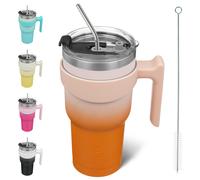 BJPKPK Bicchiere da 30 once con manico e cannuccia Bicchiere isolato in acciaio inossidabile con coperchio Tazze da caff in metallo riutilizzabi