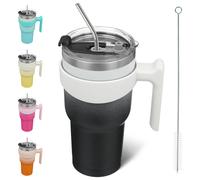 BJPKPK Bicchiere da 30 once con manico, in acciaio inossidabile, isolato, con coperchio e cannuccia, adatto per giorno e notte