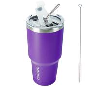 BJPKPK Bicchiere da 30 once in acciaio inossidabile con coperchio e cannuccia, bicchiere da viaggio per caff e acqua a doppia parete con isolame