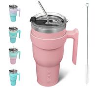 BJPKPK Bicchiere da 40 once con manico e cannuccia Bicchiere isolato in acciaio inossidabile con coperchio Tazze da caff in metallo riutilizzabi