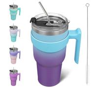 BJPKPK Bicchiere da 40 once con manico in acciaio inossidabile isolato tazze tumbler con coperchio e paglia, sogno oceano