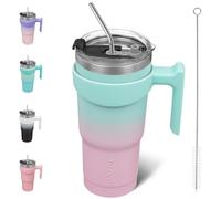 BJPKPK Bicchiere da 600 ml con manico, in acciaio inox, isolato, con coperchio e cannuccia, per donne e uomini, gomma da masticare
