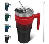 BJPKPK Bicchiere da 900 ml con manico e cannuccia, in acciaio inox, isolato, per acqua o caffè freddo, luna di sangue
