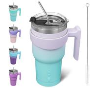 BJPKPK Bicchiere da caffè isolato da 880 ml con manico e coperchio con cannuccia in acciaio inox