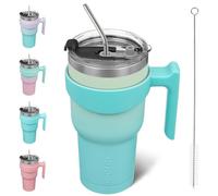 BJPKPK Bicchiere da caffè isolato da 880 ml con manico e coperchio con cannuccia in acciaio inox, colore menta