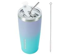 BJPKPK Bicchiere da caffè isolato in acciaio inox, con coperchio e cannuccia, tazza da viaggio sottovuoto a doppia parete, rivestito in polvere, Oasis, 600 ml, T20