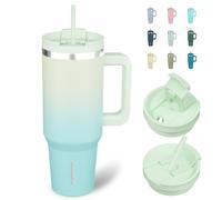 BJPKPK Bicchiere isolato da 1180 ml, con coperchio e cannuccia, in acciaio inox, con manico, per donne e uomini, colore: menta