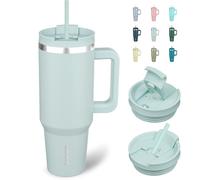 BJPKPK Bicchiere isolato da 1180 ml, con coperchio e cannuccia, in acciaio inox, con manico, per donne e uomini, blu foschia