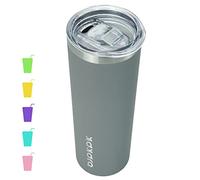 BJPKPK Bicchiere sottile con coperchio, 590 ml, in acciaio inox, sottile, sottovuoto, colore grigio