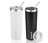 BJPKPK Bicchiere sottile da 590 ml con coperchio, confezione da 2 pezzi, tazza termica da viaggio in acciaio inox, nera, bianca