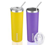 BJPKPK Bicchiere sottile da 590 ml con coperchio, confezione da 2 tazze da caffè isolate sottili in acciaio inox, tazza termica da viaggio, viola, oro