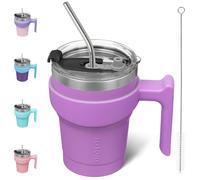 BJPKPK Bicchiere termico con manico da 295 ml, con coperchio e cannuccia, tazza da viaggio in acciaio inox, tazze da caffè, lavanda