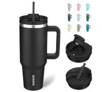 BJPKPK Bicchiere termico da 1180 ml, con manico, con coperchio e cannuccia, in acciaio inox, colore nero