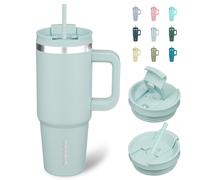 BJPKPK Bicchiere termico da 30 once con manico, bicchieri isolati con coperchio e cannuccia, tazza termica in acciaio inossidabile, Blue Haze