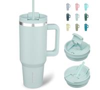 BJPKPK Bicchiere termico da 40 once con coperchio e cannuccia, in acciaio inossidabile, con manico, per donne e uomini, colore Blue Haze