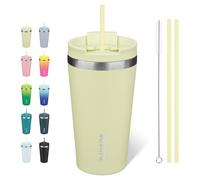 BJPKPK Bicchiere termico da 510 ml, con coperchio e cannuccia, in acciaio inox, da viaggio, riutilizzabile, colore verde macaron