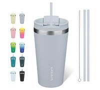 BJPKPK Bicchiere termico da 510 ml, in acciaio inox, con coperchio e cannuccia, da viaggio, per caffè e caffè, per donne e uomini, blu moderno