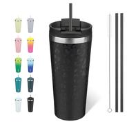 BJPKPK Bicchiere termico da 623,7 g, con coperchio e cannuccia, in acciaio inox, da viaggio, riutilizzabile, motivo leopardato nero