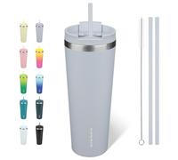 BJPKPK Bicchiere termico in acciaio inox da 760 ml, con coperchio e cannuccia, da viaggio, per caffè e caffè, per donne e uomini, blu moderno