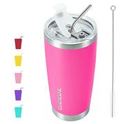BJPKPK Bicchiere termico rosa con coperchio e cannuccia, in acciaio inox, 590 ml, tazza termica per caffè