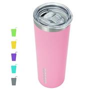 BJPKPK Bicchiere termico sottile, in acciaio inox, riutilizzabile, sottile, isolato, da viaggio, con coperchio, rosa chiaro, 600 ml