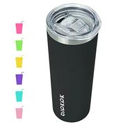 BJPKPK Black Skinny - Bicchieri in acciaio inox da 590 ml, sottili, isolati, riutilizzabili, per caffè e acqua, con coperchio