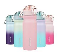 BJPKPK Borraccia termica con cannuccia, 510 ml, riutilizzabile, in acciaio inox, con coperchio bloccabile a prova di perdite e maniglia per il trasporto, rosa chiaro