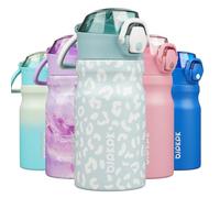 BJPKPK Borraccia termica con cannuccia, capacità 400 ml, riutilizzabile, in acciaio inox, con coperchio bloccabile a prova di perdite e maniglia per il trasporto, motivo leopardato azzurro