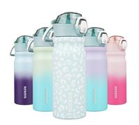 BJPKPK Bottiglia d'acqua isolata da 18 once in acciaio inox con cannuccia e maniglia per il trasporto a doppia parete thermos in metallo, leopardo azzurro