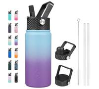 BJPKPK Bottiglie d'acqua isolate con paglia, bottiglia d'acqua in metallo inox da 530 ml con 3 coperchi, tazza da viaggio senza BPA, calda e fredda, a prova di perdite, boccetta larga per