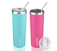 BJPKPK Confezione da 2 bicchieri sottili da 590 ml, con coperchio, termici, da viaggio, in acciaio inox, turchese, rosa