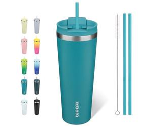 BJPKPK Laguna - Bicchiere da viaggio con coperchio e cannuccia, in acciaio inox, capacità 760 ml