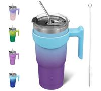 BJPKPK Ocean Dream - Bicchiere da viaggio con manico e cannuccia, in acciaio INOX, con coperchio, 590 ml
