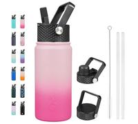BJPKPK Sakura - Borraccia termica con coperchio con cannuccia, in acciaio inox, 530 ml, per acqua fredda e calda, con 3 coperchi, a prova di perdite, senza BPA, tazza da viaggio a bocca larga