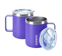 BJPKPK Tazza da caffè da 14 once con manico 2 pezzi, in acciaio inox isolato tazza da caffè con coperchio antispruzzo, blu