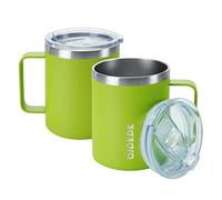 BJPKPK Tazza da caffè da 400 ml con manico, confezione da 2, in acciaio inox, isolata, con coperchio a prova di spruzzi, verde