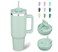 BJPKPK Tazza termica da viaggio in acciaio inossidabile da 40 once con manico e coperchio, cannuccia, colore verde pistacchio