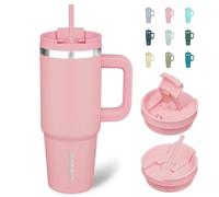 BJPKPK Tazza termica da viaggio in acciaio inox con manico e coperchio con cannuccia, da 880,5 g, colore: rosa chiaro