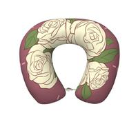 Bjyccar Cuscino da viaggio in memory foam bianco con rosa dell'amore, cuscino a forma di U, per viaggi e casa, supporto ergonomico per il collo con memory foam di alta qualità.