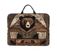Bjyccar Rustic Lodge Bear - Borsa per laptop da 14 pollici con fodera antiurto e design portatile, adatta per uso professionale e quotidiano.