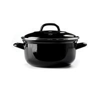 BK Indigo Patrimonio Olandese Casseruola Rotonda Smaltata con Coperchio con Rivestimento Antiaderente Ceramico Senza PFAS, 24 cm/4,2 Litri, Induzione, Lavabile in Lavastoviglie e in Forno, Nero