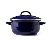 BK Indigo Patrimonio Olandese Casseruola Rotonda Smaltata con Coperchio con Rivestimento Antiaderente Ceramico Senza PFAS, 26 cm/5,2 Litri, Induzione, Lavabile in Lavastoviglie e in Forno, Blu Cobalto
