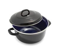 BK Indigo Patrimonio Olandese Casseruola Rotonda Smaltata con Coperchio con Rivestimento Antiaderente Ceramico Senza PFAS, 20 cm/2,5 Litri, Induzione, Lavabile in Lavastoviglie e in Forno, Nero