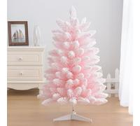 BK&MF Albero di Natale Rosa con Neve 210CM, 5 Dimensioni Albero Artificiale Realistico con Base Metallo, Decorazione con Punte Innevate per Casa, Centro,Rosa,90cm(3Ft)