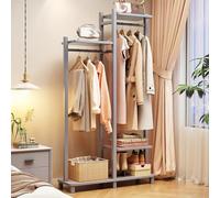 BK&MF Appendiabiti Indipendente in Legno con Ripiani portaoggetti,Appendiabiti Alto per Ingresso Robusto Porta Scarpe per Camera da Letto, Ufficio e casa,Grigio,31x12x67inch