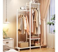 BK&MF Appendiabiti Indipendente in Legno con Ripiani portaoggetti,Appendiabiti Alto per Ingresso Robusto Porta Scarpe per Camera da Letto, Ufficio e casa,Bianca,31x12x67inch
